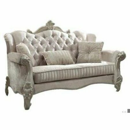 Homeroots 69 x 43 x 45 in. Ivory Velvet Loveseat with 3 Pillows 374220